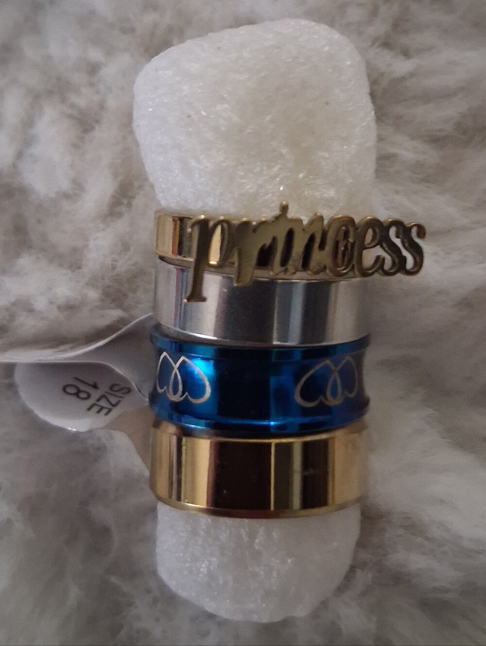 Prince Gold 'Princess' Script Ring with Blue Accent - Women Accessories